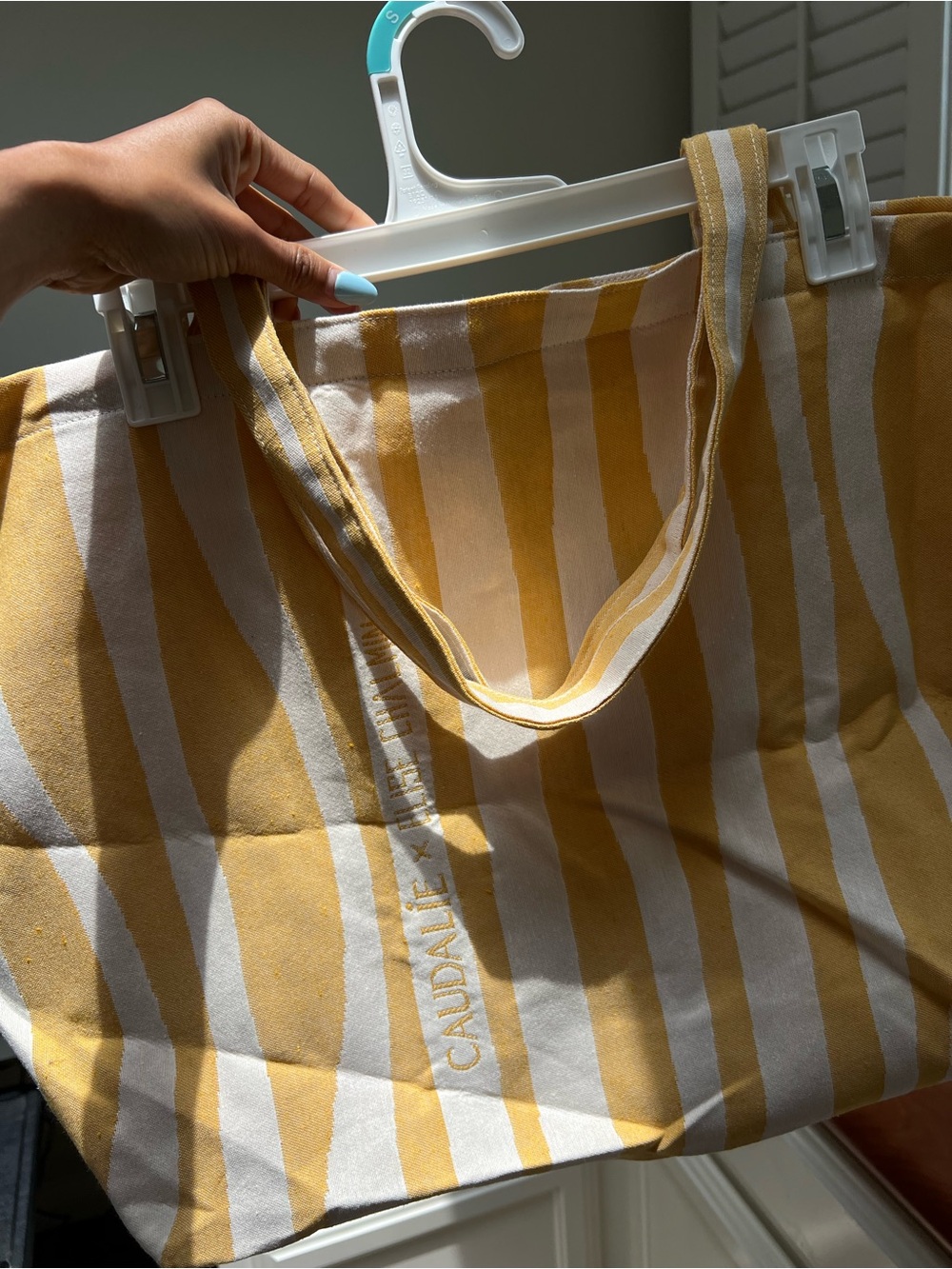 Caudalie💛 Yellow and Cream Stripe Canvas Tote - Picture 5 of 9